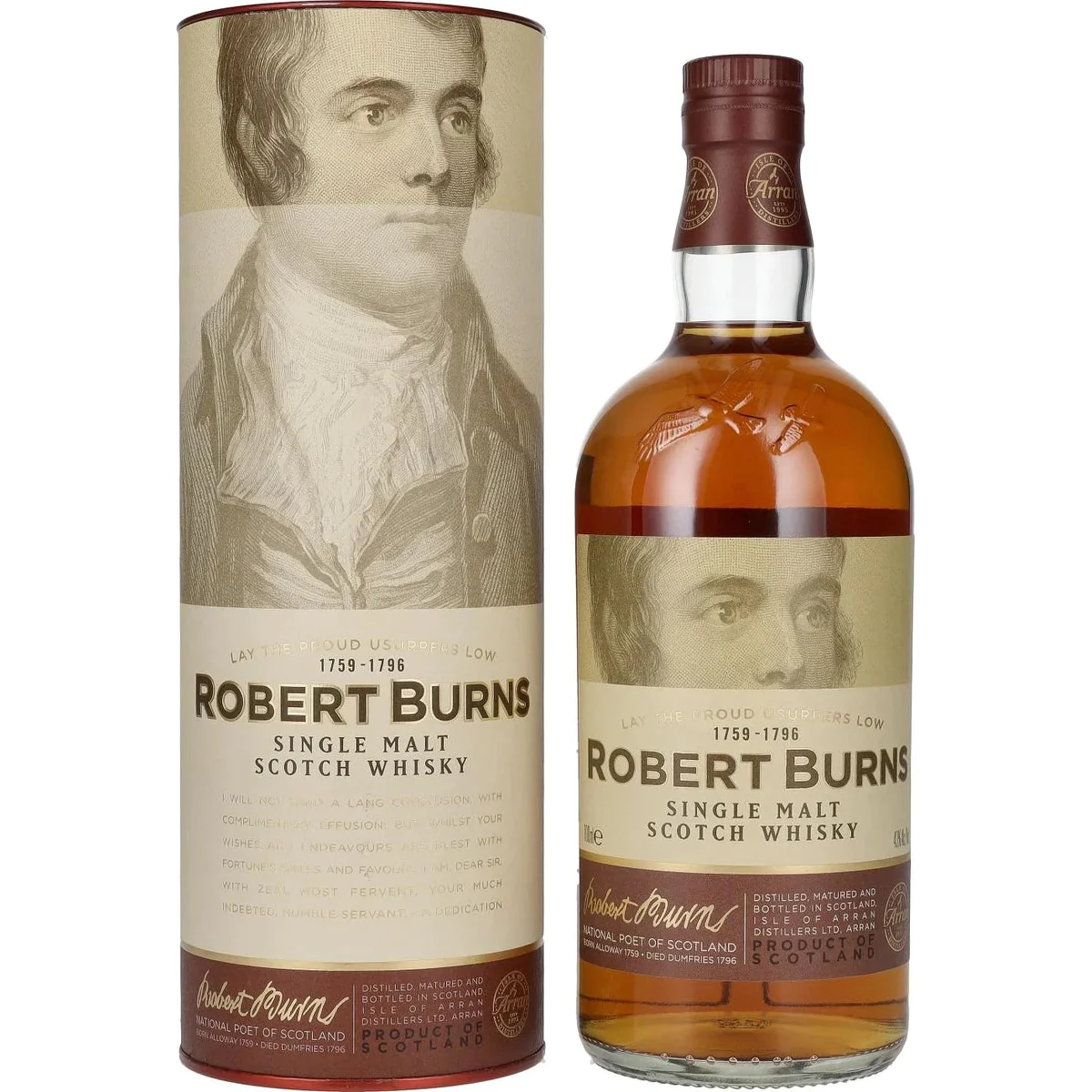 ARRAN ROBERT BURNS SINGLE MALT SCOTCH WHISKY 43% vol 70CL TUUBIS
